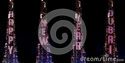 Happy new Year Dubai. Burj Khalifa illuminated, Dubai, UAE Editorial Stock Photo