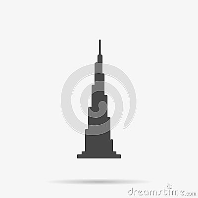 Burj Khalifa tower icon. UAE Dubai symbol. Gray Un Vector Illustration