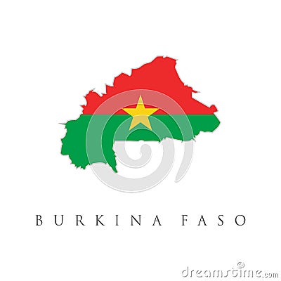 Burkina Faso country flag inside map contour design icon logo. Colorful flag, map pointer and map of Burkina Faso in the colors of Vector Illustration