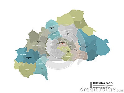 Burkina Faso higt detailed map with subdivisions Vector Illustration