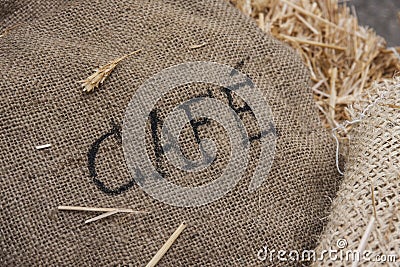 Burlap coffee sack Stock Photo