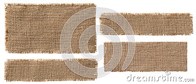 Burlap Fabric Label Pieces, Rustic Hessian Patch Torn Sack Cloth Stock Photo