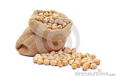 Burlap sack with chickpeas Stock Photo