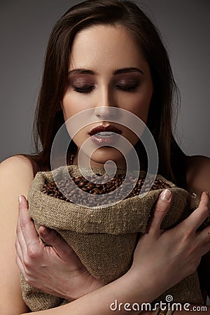 Burlap sack of coffee Stock Photo