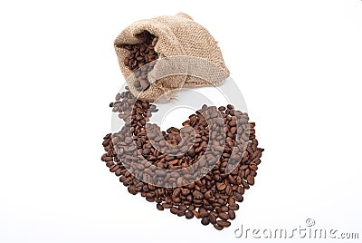 Burlap sack with coffee heart Stock Photo