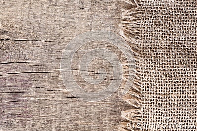 Burlap textureon a wooden background, rustic, christmas . Pattern fabric textile. Texture background Stock Photo