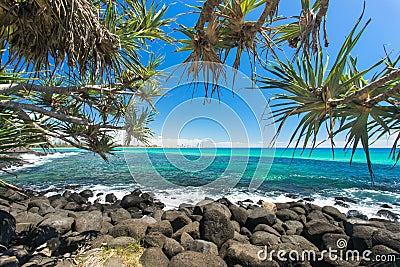 Burleigh Heads on a clear day looking towards Surfers Paradise on the Gold Coast Stock Photo