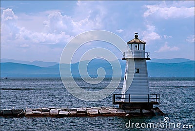 Burlington Breakwater Lighthouse in Lake Champlain, Vermont Stock Photo