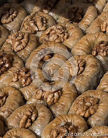 Burma baklava, turkish dessert sweet and traditional authentic specialty, baklava roll form Stock Photo