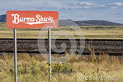 Burma Shave, historic American brand famous for its advertising gimmick of posting humorous rhyming poems on small sequential Editorial Stock Photo