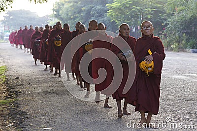 Burmese Monks Morning Alms Editorial Stock Photo