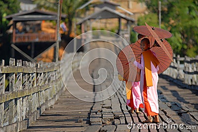 Burmese nuns. Editorial Stock Photo