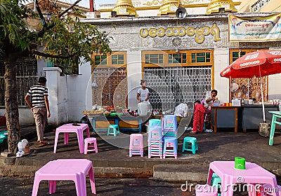 Burmese people selling street food Editorial Stock Photo