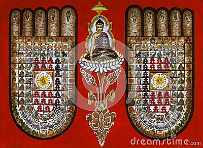 Buddhist Symbolism - Burmese Sand Painting - Burma Editorial Stock Photo