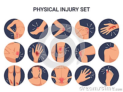 Burn Cut Injury Flat Set Vector Illustration