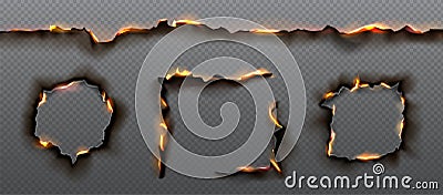 Burn edge paper hole corner, fire texture effect Vector Illustration