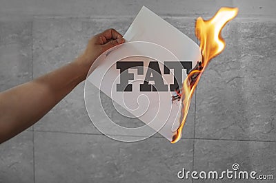 Burn fat text on burning paper Stock Photo