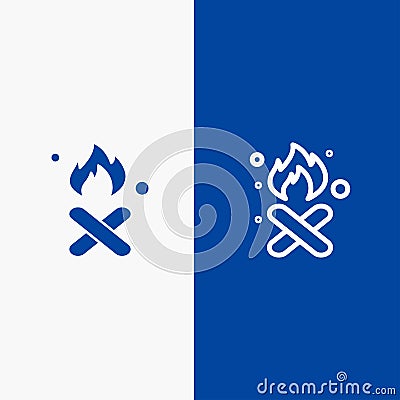 Burn, Fire, Garbage, Pollution, Smoke Line and Glyph Solid icon Blue banner Line and Glyph Solid icon Blue banner Vector Illustration