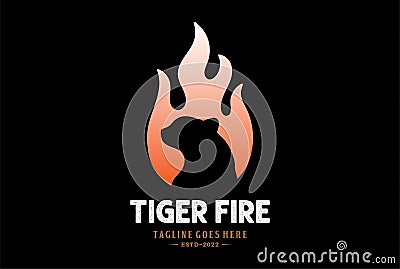 Burn Flame Fire with Tiger Jaguar Leopard Panther Cheetah Puma Silhouette Logo Vector Illustration