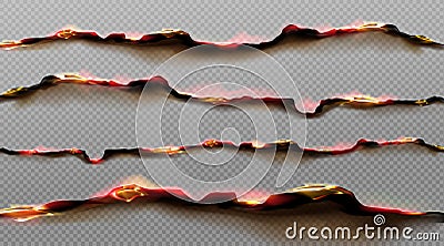 Burn paper borders, burnt page smoldering edges Vector Illustration