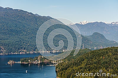 BURNABY, CANADA - NOVEMBER 17, 2018: view to Seymour mountain from Burnaby Mountain park Editorial Stock Photo