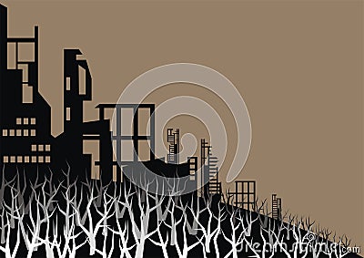 The burned city Vector Illustration