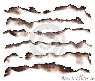 Burned paper edges isolated on white Stock Photo