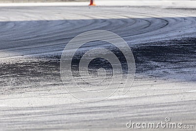 Burned tire rubber from a drift Stock Photo