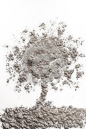 Burned tree drawing made in ash, dirt, dust Stock Photo