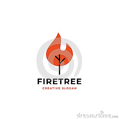 Burned tree logo design. fire leaf illustration with tree trunk and twigs line vector icon Vector Illustration