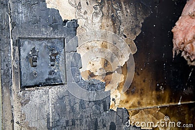Burned Wall-aftermath of house fire Stock Photo