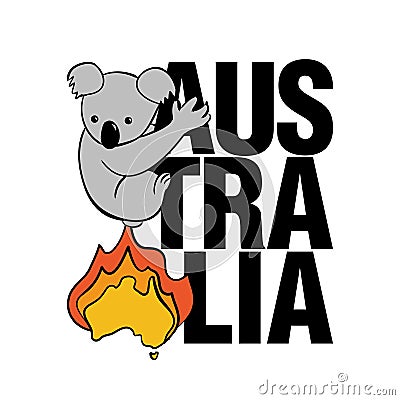 Burning Australia fleeing koala - Support wildlife Vector Illustration