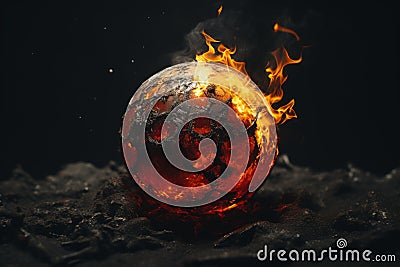 a burning ball of fire on a black background Stock Photo