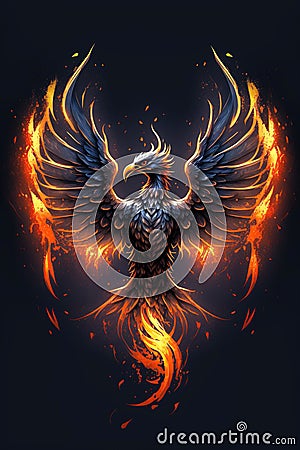 Burning bird phoenix rising form flames and fire Stock Photo