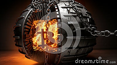 Burning bitcoin, potential influence of cryptocurrency on financial systems and failures Stock Photo