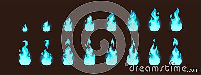 Burning blue fire for 2d animation or video game Vector Illustration