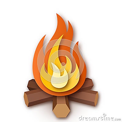 Burning bonfire or campfire, firewood with fire or flame. Simple vector illustration on white background Vector Illustration