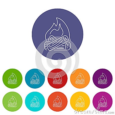 Burning bonfire icons set vector color Vector Illustration