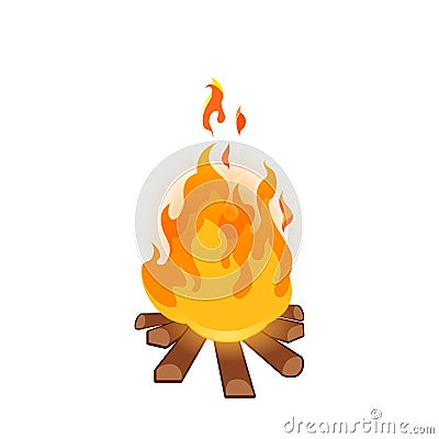 Burning bonfire on white background Vector Illustration