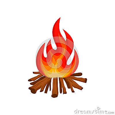 Burning bonfire with wood, camping fire vector Illustration on a white background Vector Illustration