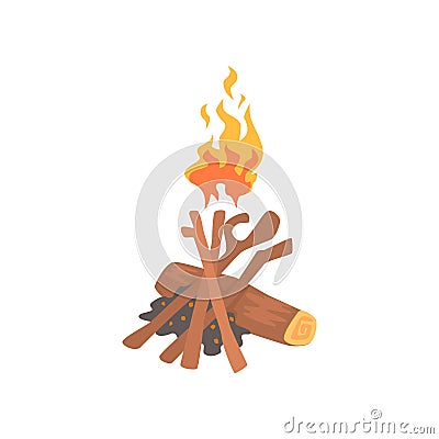 Burning bonfire with wood cartoon vector Illustration Vector Illustration