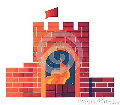 Burning brick castle symbolizes danger and heat Vector Illustration