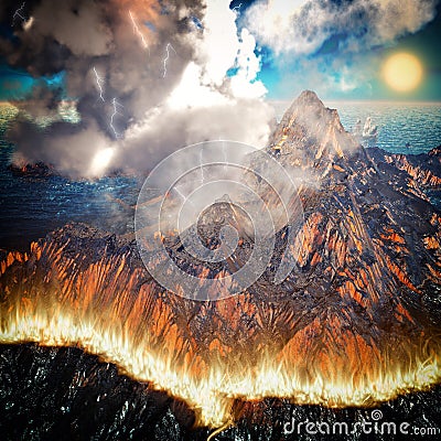 Burning caldera of the volcano 3d rendering Stock Photo