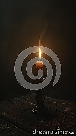 Burning candle on dark background. Day of Remembrance. Witchcraft. Black magic ritual Stock Photo