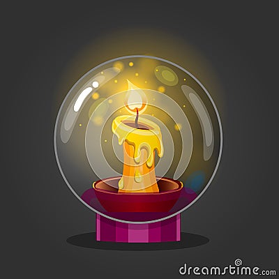 Burning candle in a glass bowl Vector Illustration