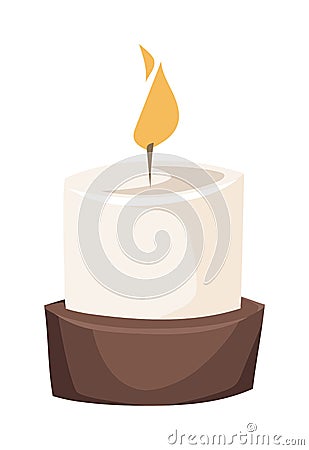 Burning candle in a stand flat vector illustration Vector Illustration