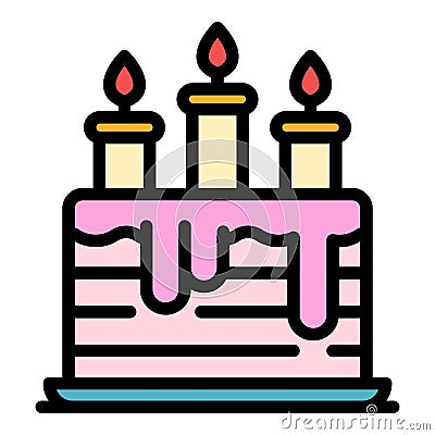 Burning candles cake icon color outline vector Stock Photo