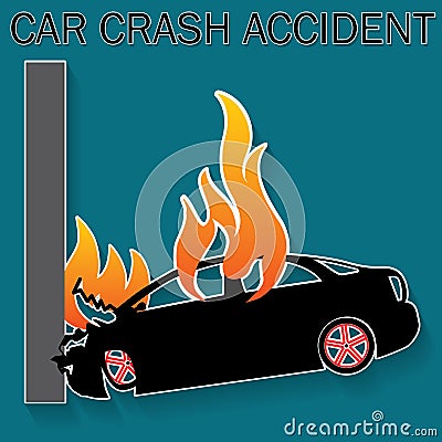 Burning car crash Vector Illustration