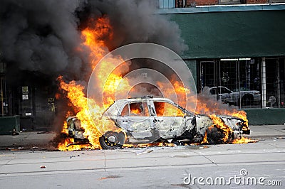 Burning car in Toronto. Editorial Stock Photo