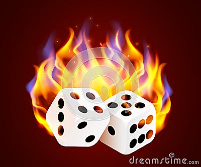 Burning casino dices. Hot casino game concept. Vector Illustration
